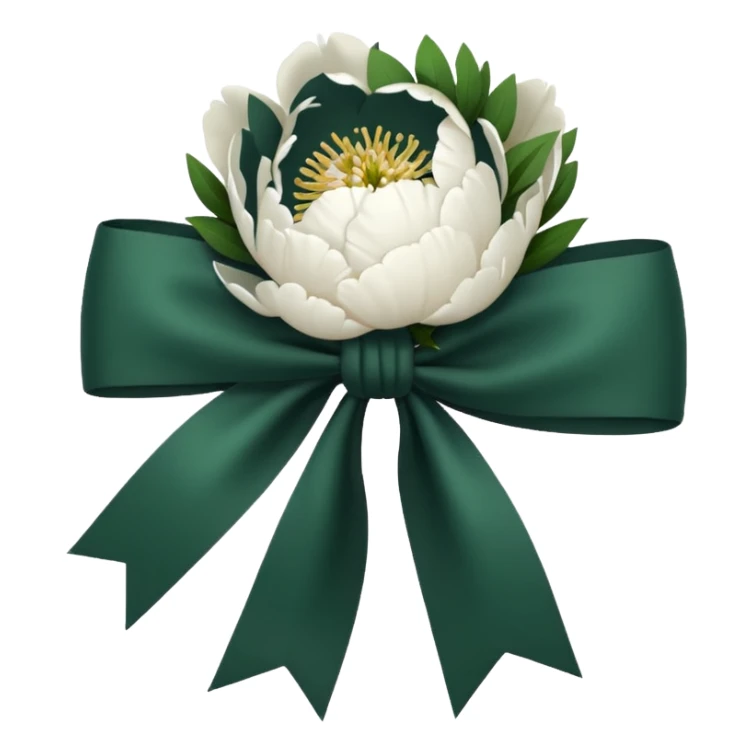 white peonies with a dark green bow, minimalism, iOS emoji style, no faces or smileys sticker