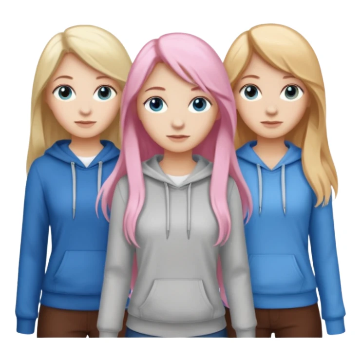 Girlfriend emoji - include 1 white girl with long light pink hair and blue eyes, 1 white girl with brown eyes and medium honey blonde hair, 1 white girl with blue eyes and light blonde hair, and 2 white girls with brown eyes and long dark brown hair sticker