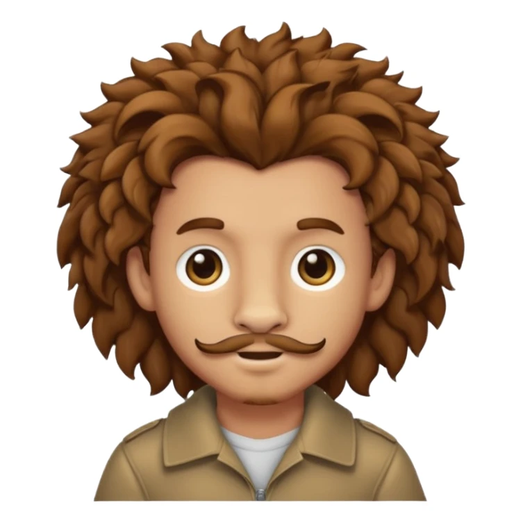 Make a cute boy lion with curly brown hair with a disconnected goatee and medium skin sticker