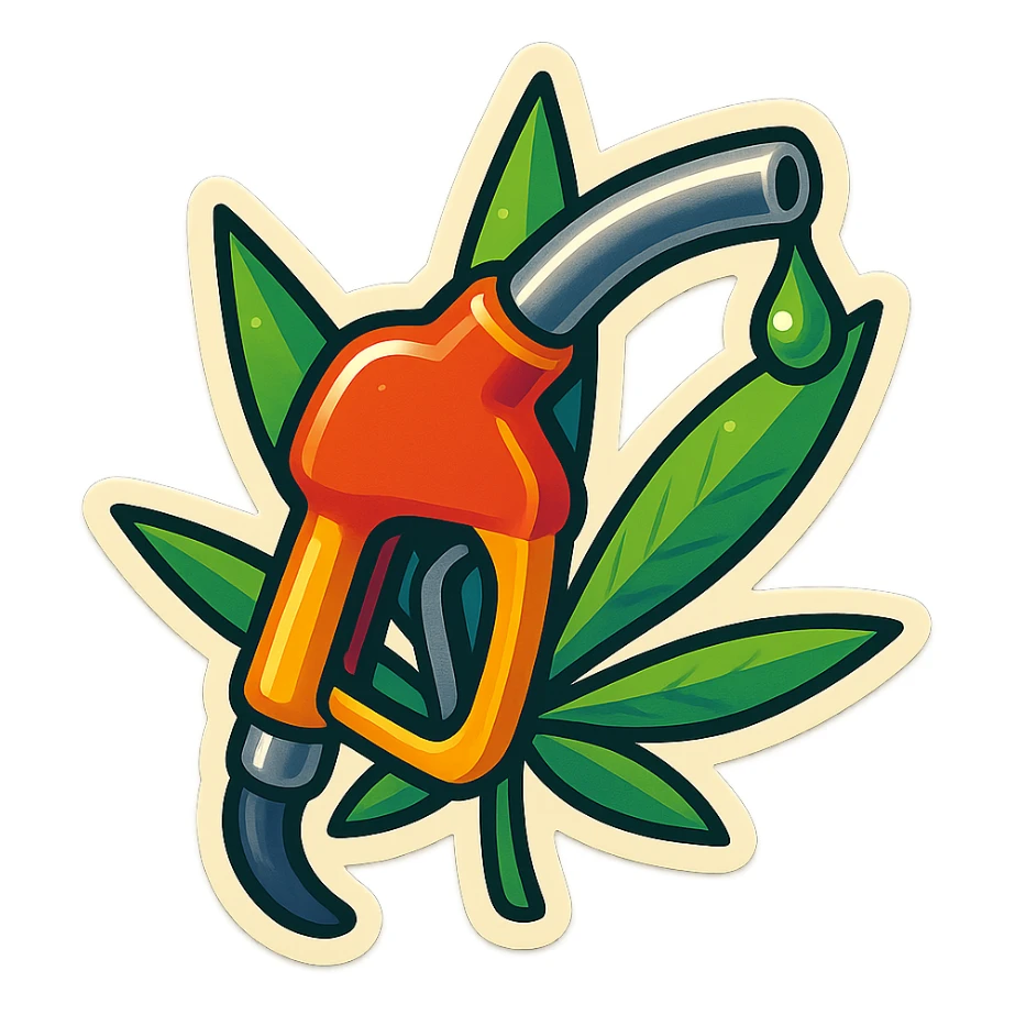 gas pump handle with cannabis leaf sticker