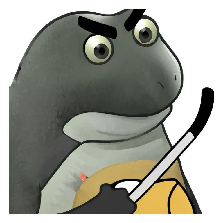 Penguin with a hockey stick and hockey gear on sticker