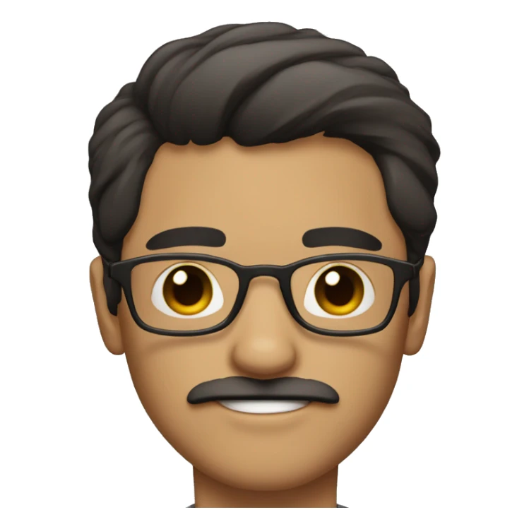 dark hair dark eye man with short mustache wearing glasses holding chihuahua sticker