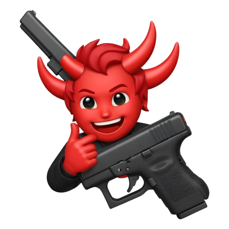 Emoji de cara de demonio con una glock 18 en la mano sticker