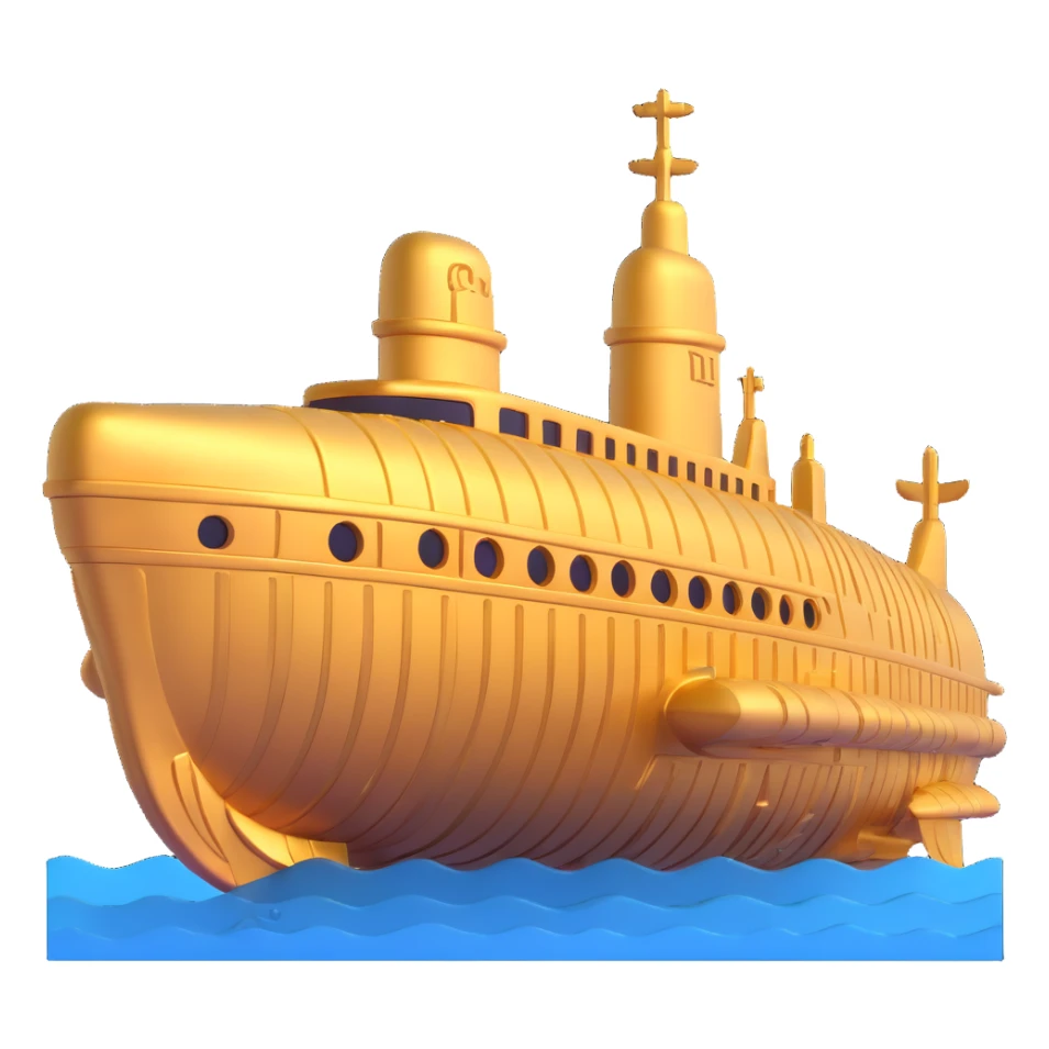 ancient Anunnaki golden submarine with ziggurat structures on top, underwater, cuneiform carvings, ornate details sticker
