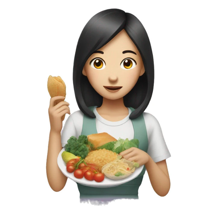 Asian girl with food sticker