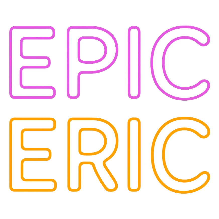 Make the neon sign 'epic eric' animated with a purple and orange glow on a transparent background. The animation should highlight the neon effect with vibrant purple and orange glowing lights. sticker