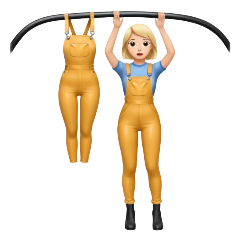 Hanging Wedgie on Tree in Highwaisted Latex Overalls stuck, tight sticker