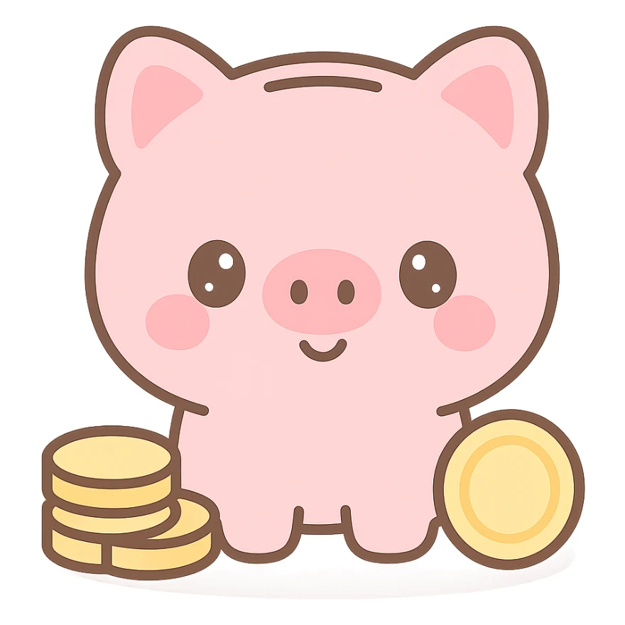 pink piggy bank surrounded by gold coins sticker
