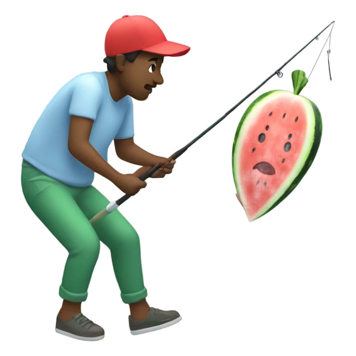 person fishing with watermelon on the fishing pole sticker
