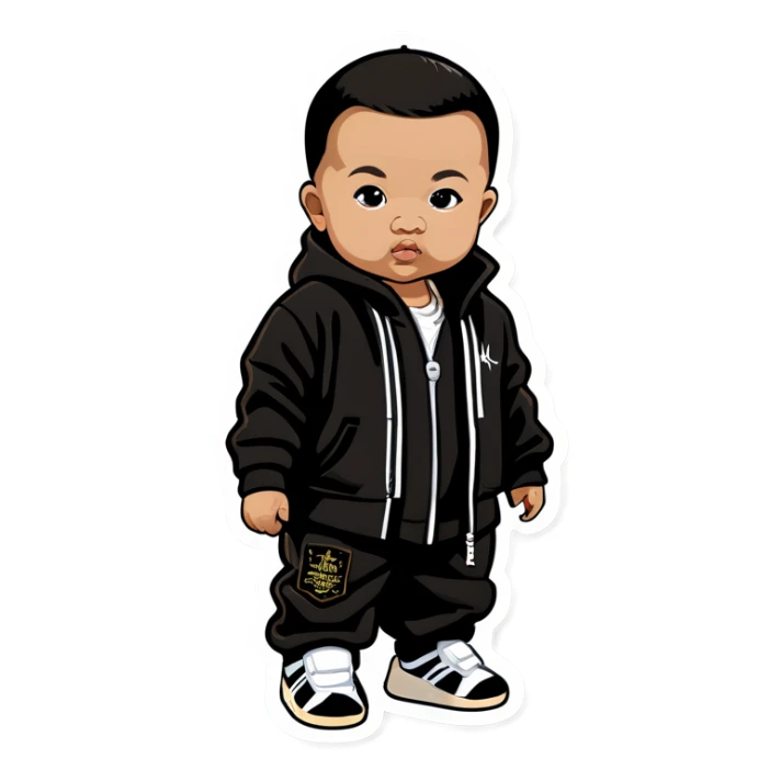 Black and Asian baby general with Yeezy gear sticker