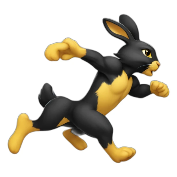 fierce looking black and yellow colored bunny running to the right sticker