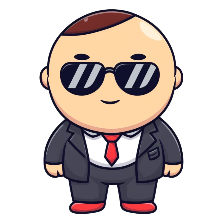 cute round mafia boss with rosy cheeks and tiny sunglasses sticker