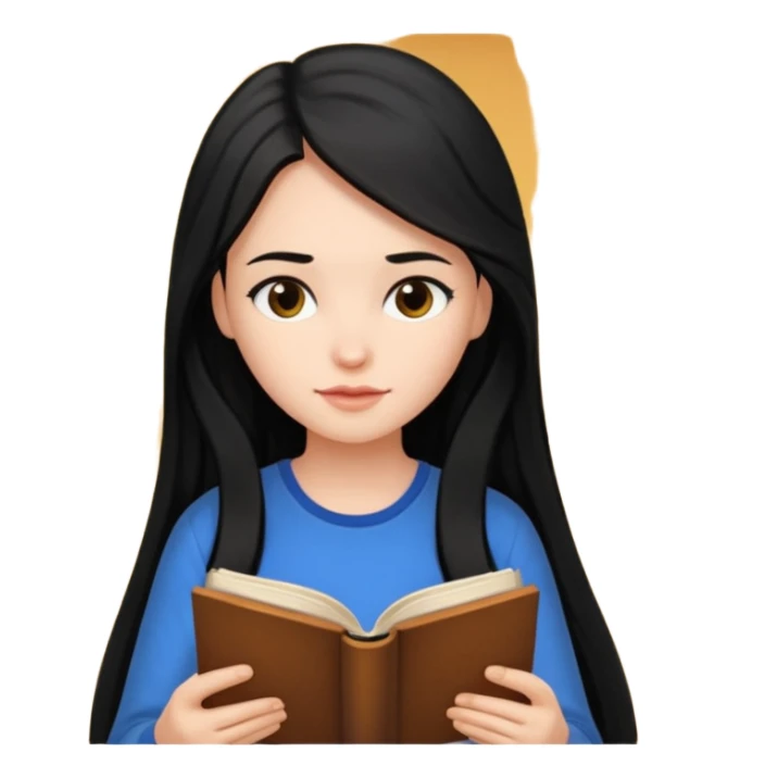 Girl black long hair reading book sticker