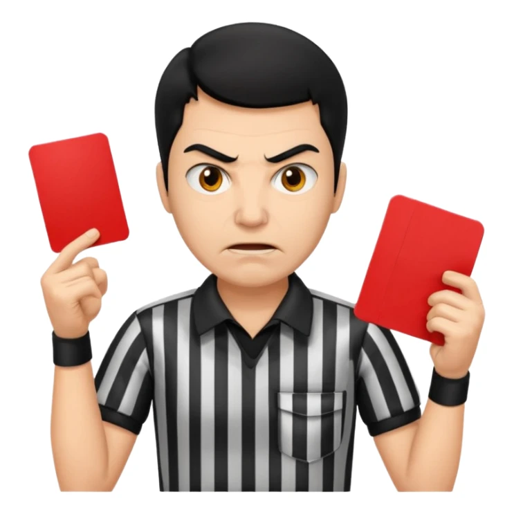 Referee with red card black hair and angry face  sticker