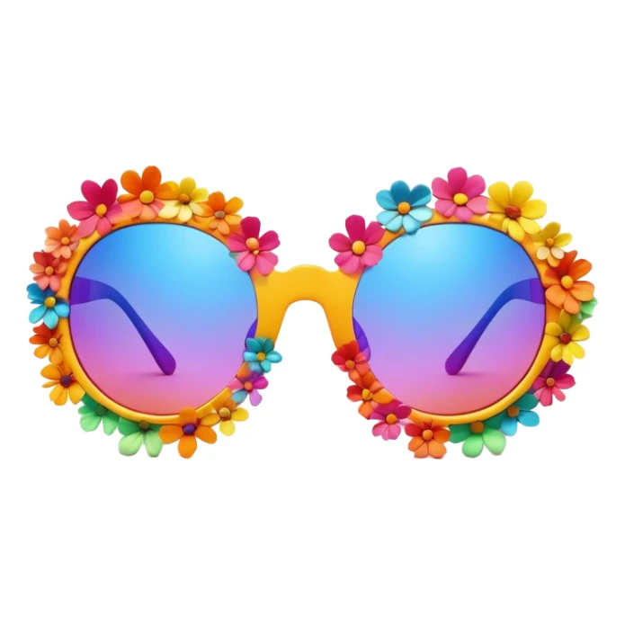 3D, psychedelic colored sunglasses made out of hippie style flower petals sticker