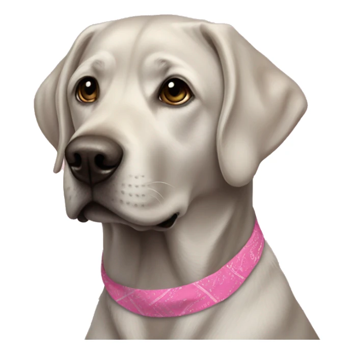 Silver Lab wearing pink bandana with blonde girl sticker