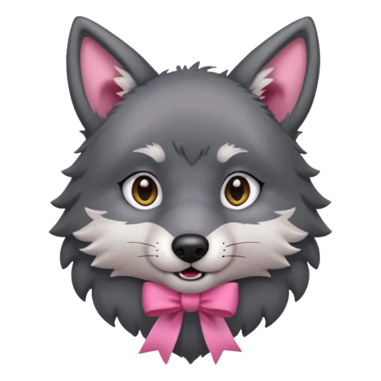 Pleading Face cute dark grey wolf with a pink ribbon io his ear sticker