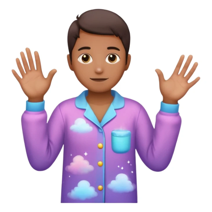 person in pajamas with magical colorful mist between hands sticker