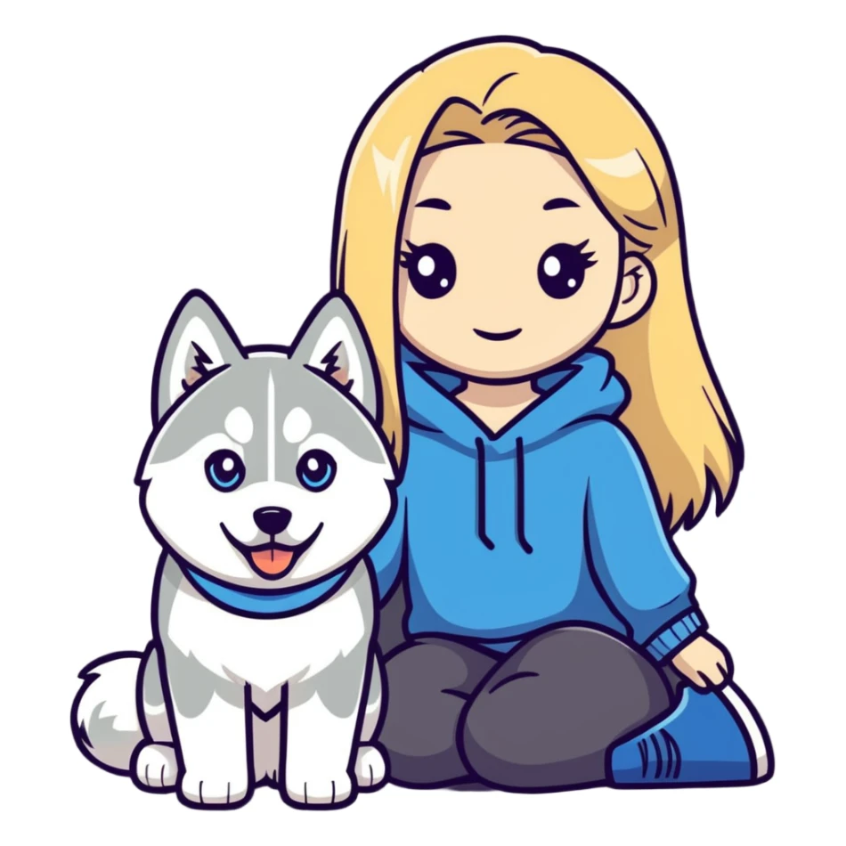 A blonde girl with a Siberian husky sticker