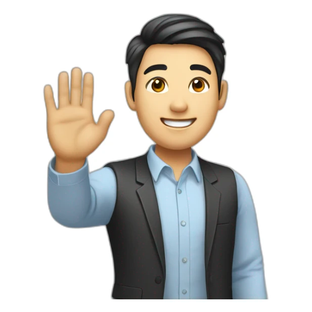 asian financial smart young deputy waves his hand sticker