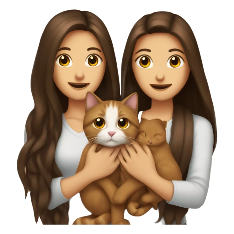 Two long hair brunettes keeping two brown cats in their hands sticker
