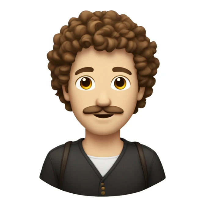white guy with brown curly hair and mustache  sticker