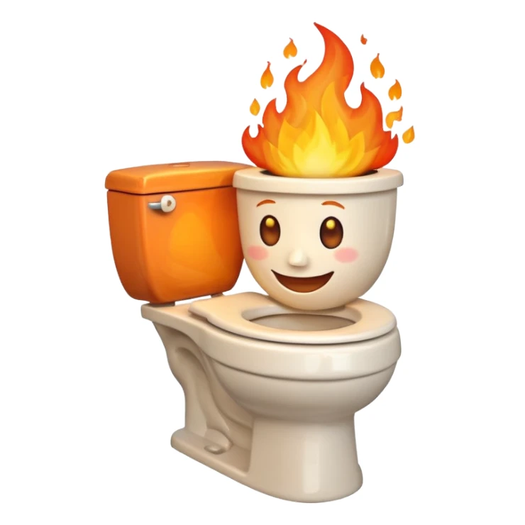 A smiling, happy toilet with fire coming from its bowl sticker