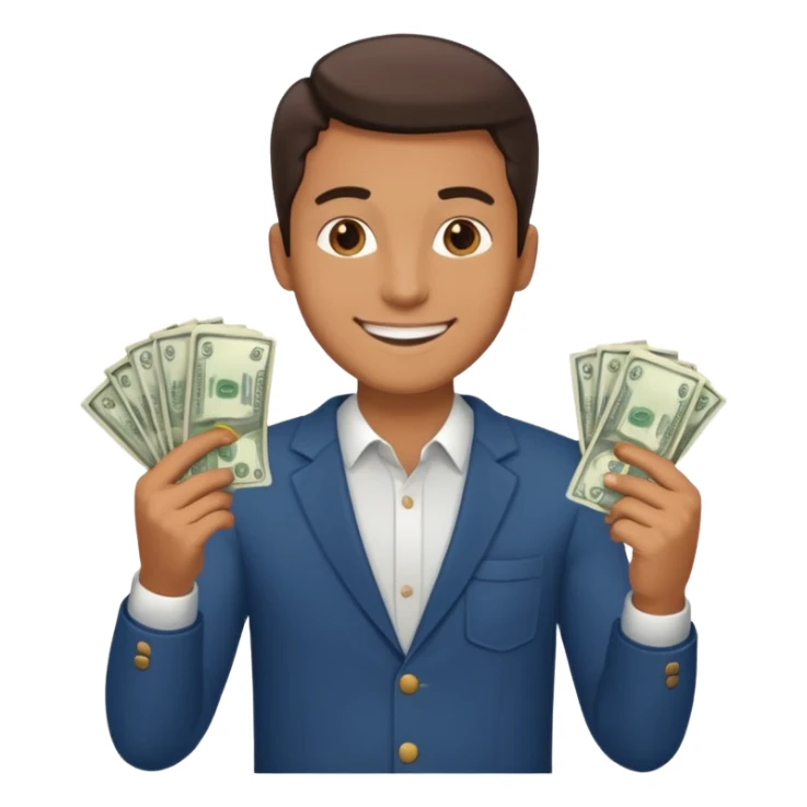 an American man with money in his hands, wearing regular clothes sticker