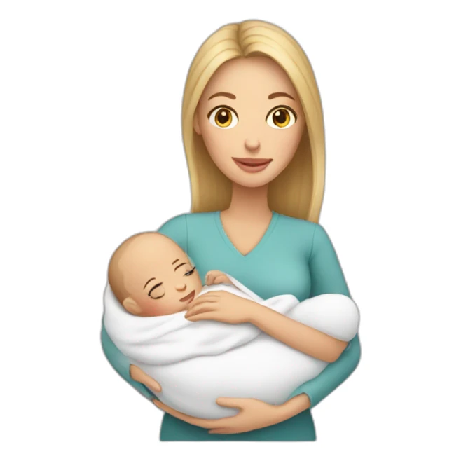 White Mom holding white newborn baby sticker