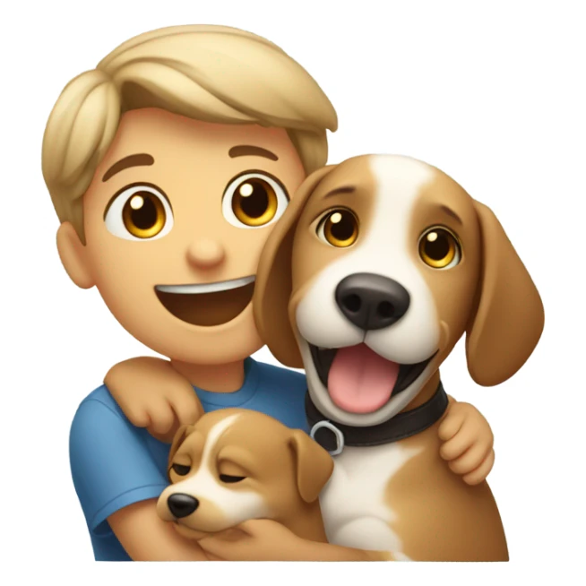 Boy and girl and dog sharing a hug sticker