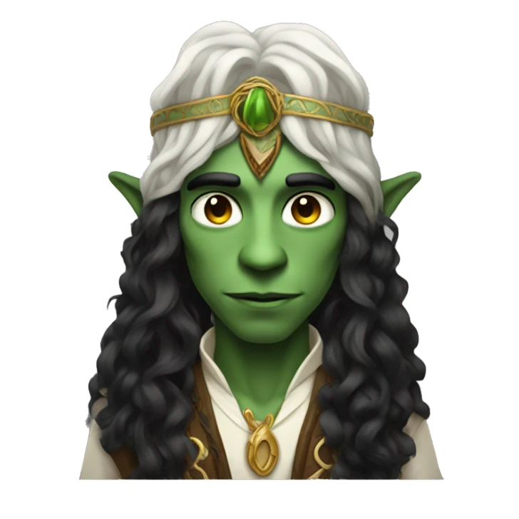 A modern witchdoctor, a male fantasy elf with long black curly hair. sticker