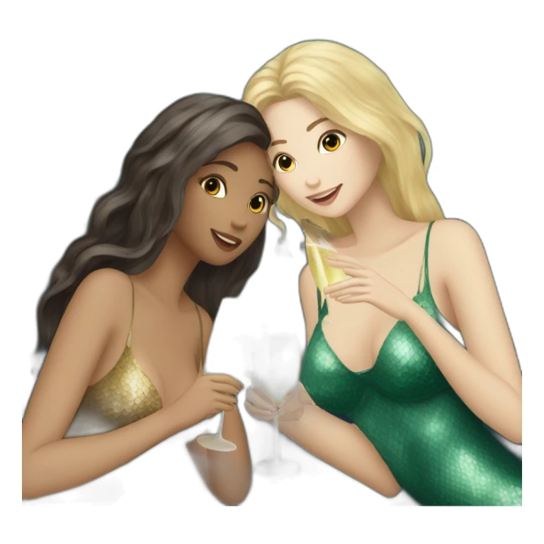 Three beautiful mermaids (two brown hair and blond one) drinking prosecco sticker