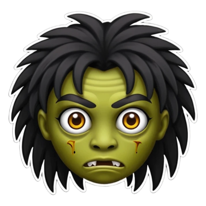 Uma zumbi com os cabelos pretos, longos, liso e com franja, olhos castanhos sticker
