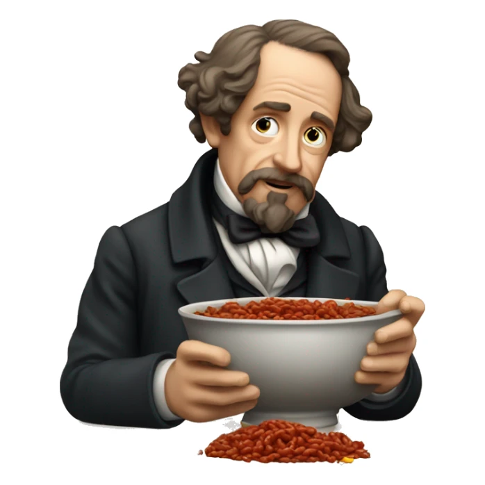 Charles Dickens eating a bowl of chili sticker
