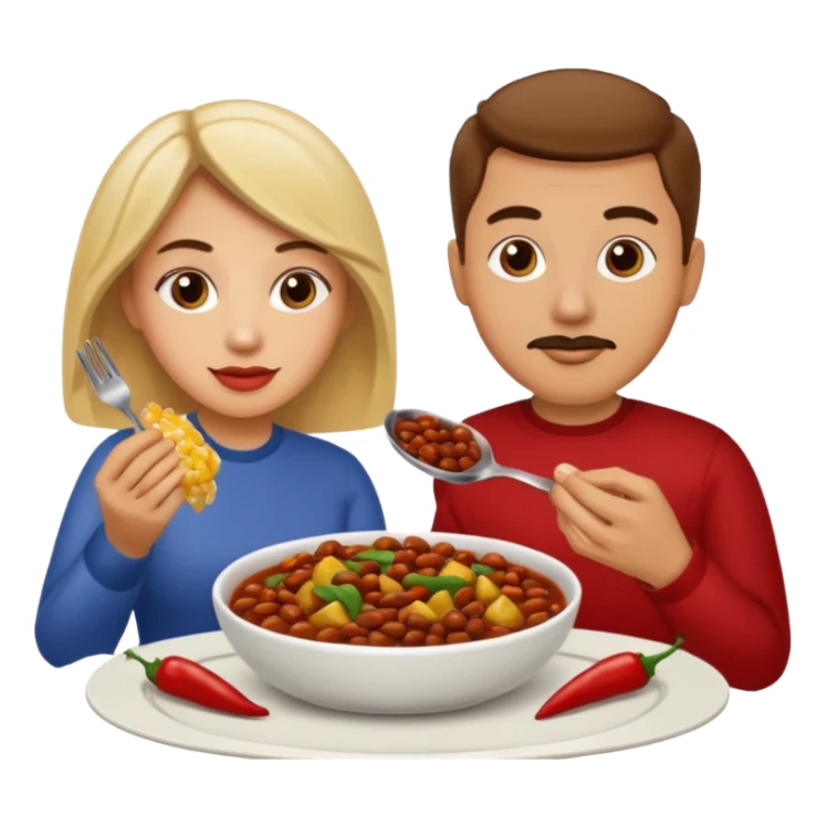 ligth couple having dinner of chili, beans and potatoes sticker