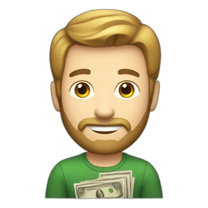 caucasian male with small beard and holding money sticker