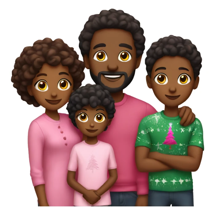 Black family posing in front of pink Christmas tree sticker