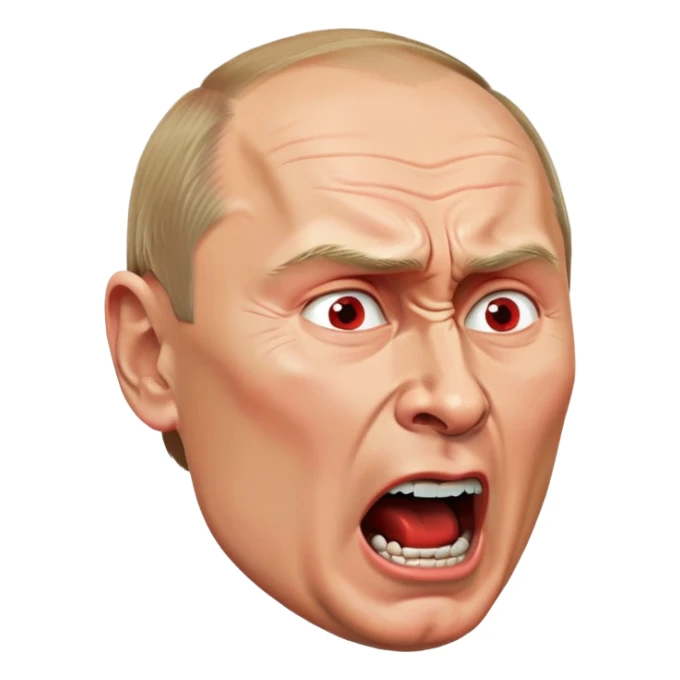 Vladimir Putin face in profile, looking sideways, screaming with intense anger, red face, furious expression sticker