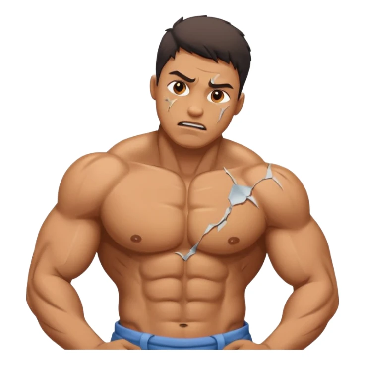 Strong man with in pain emotions and broken body  sticker