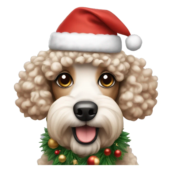 Poodle dog wearing Christmas hat  sticker