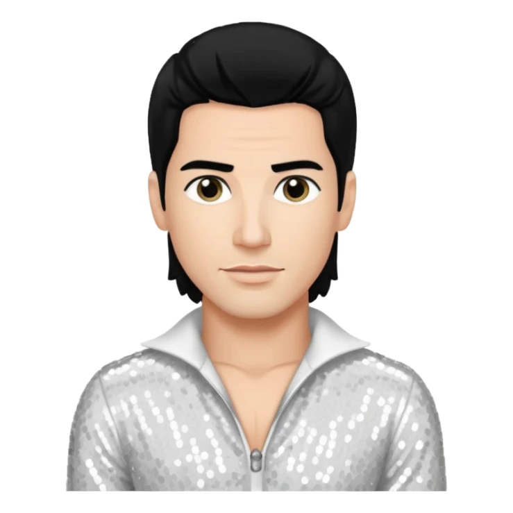 Danny Wood from NKOTB with black hair, white sequin outfit sticker