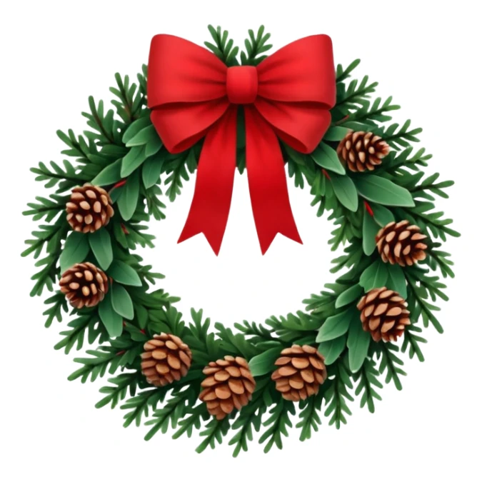 Christmas wreath with long bow and pinecones sticker