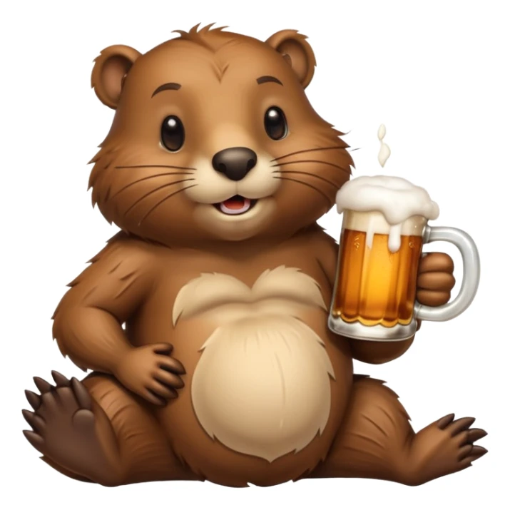 A relaxed beaver leaning back with a foamy beer mug sticker
