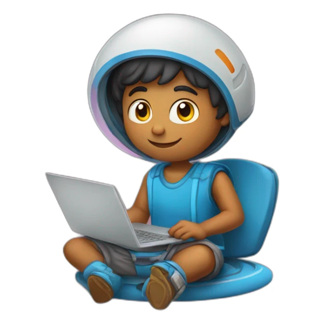 Indian boy with this laptop sitting on saturn sticker