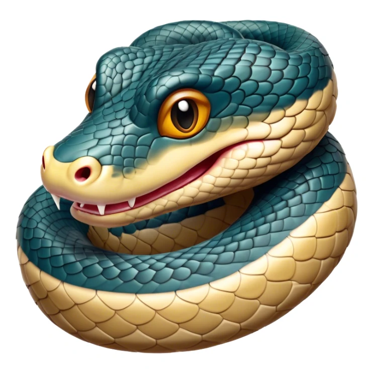 Cinematic Comical Chinese Water Snake Portrait Emoji, Head tilted dramatically with an exaggeratedly amused expression, featuring a striking, glossy scaled body with bold patterns and wide, expressive eyes filled with playful disbelief, Simplified yet hilariously expressive features, highly detailed, glowing with a slightly sassy aquatic glow, high shine, dramatic yet playful, stylized with an air of cheeky water mischief, soft glowing outline, capturing the essence of a spirited and over-the-top water snake that feels like it could slither its way into internet fame instantly! sticker