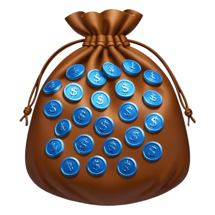 brown money bag of blue coins sticker