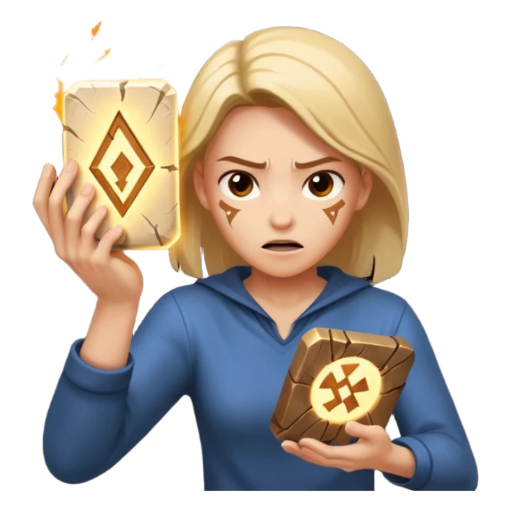 A character slamming a glowing rune tablet, cracks spreading outward mid-impact sticker