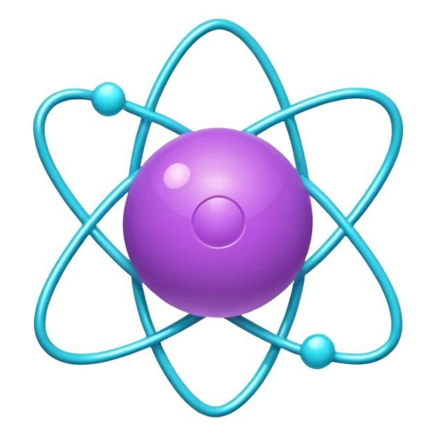 minimalistic atom, neon purple (#8B5CF6) and cyan (#00E0FF), representing Atom team creativity and innovation, clean tech design sticker
