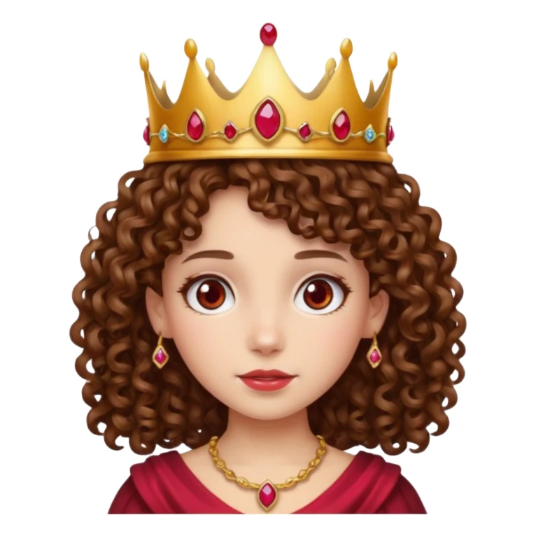 Curly brown hair girl with a crown with rubies sticker