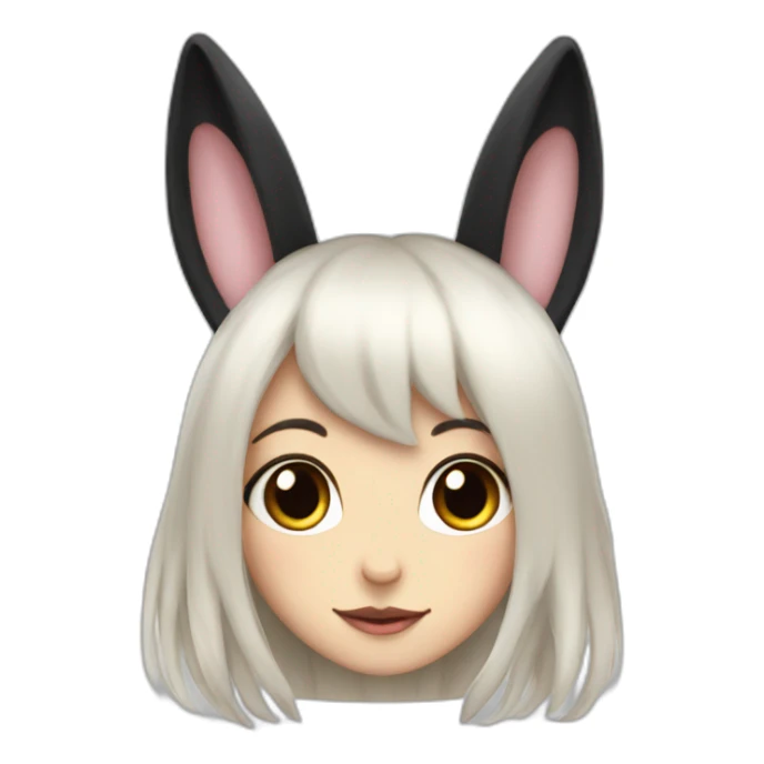 bunnygirl with long and fluffy black ears, long black hair sticker